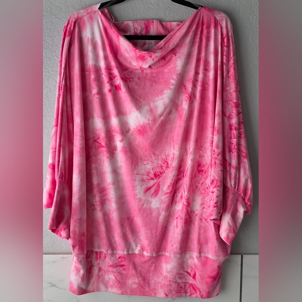 Perfectly Priscilla Pink Tie-Dye Cowl Neck Top Size 1XL